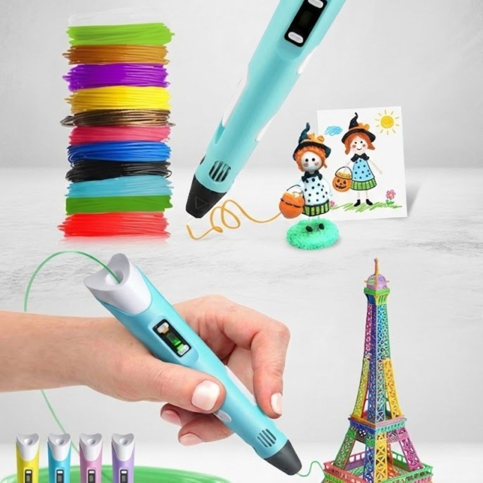 ® Yeni Ürün 3D Kalem Seti (SARI) Dijital Göstergeli + 3 Renk Filament Hediyeli Eğitici Yazıcı ABS/PLA Uyumlu